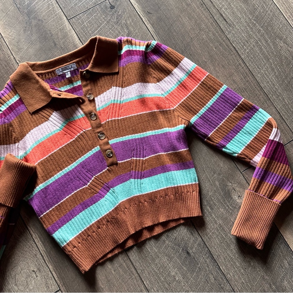 White Birch Striped Collared Pullover Sweater - image 2